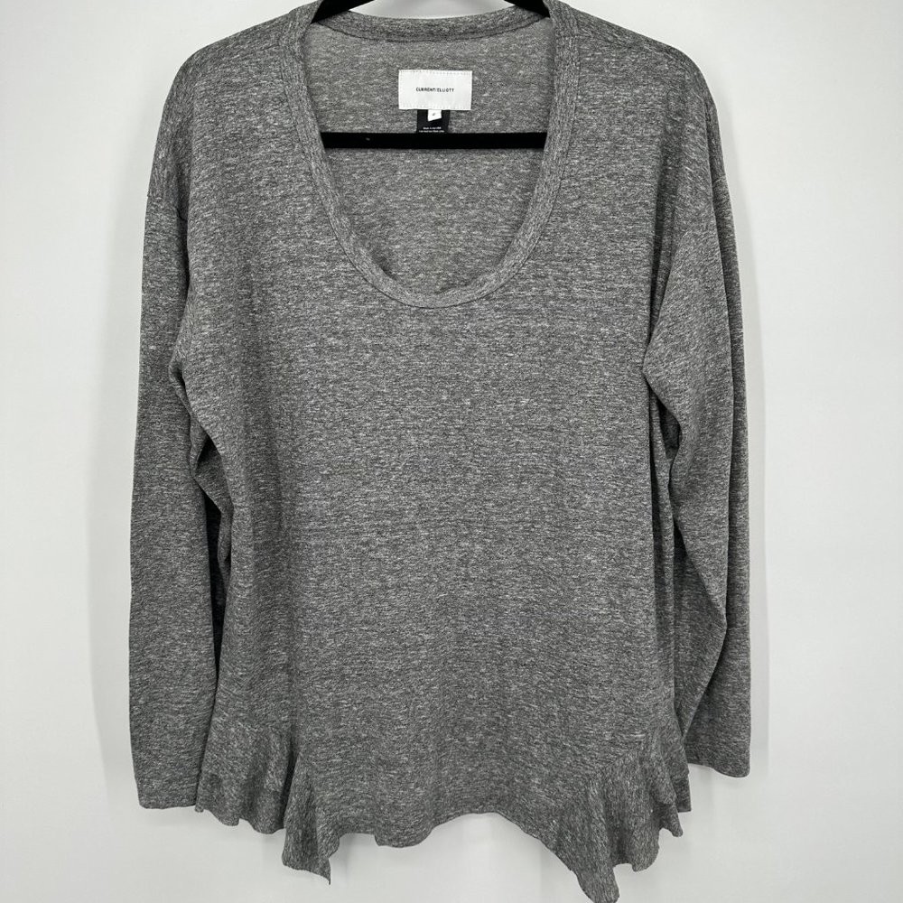 Women's Current Elliott Gray Long Sleeve Handkerchief Hem Top Size 2